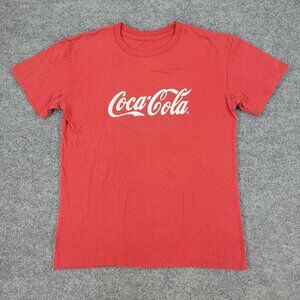 Coca-Cola Shirt Men's Medium Red Logo Spell Out Graphic Crew Neck Short Sleeve